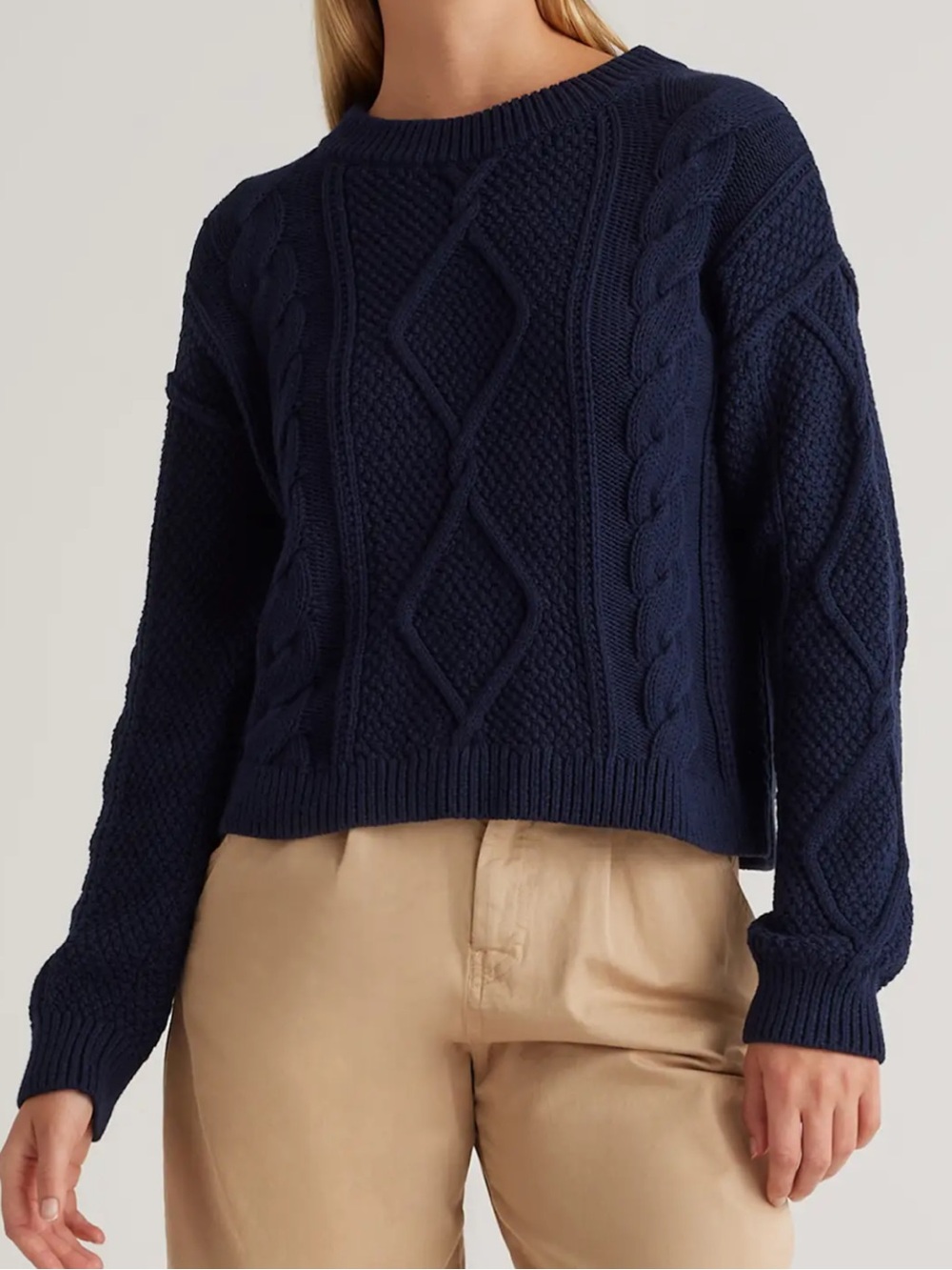 Quince Organic Cotton Cropped Cable Crew Sweater